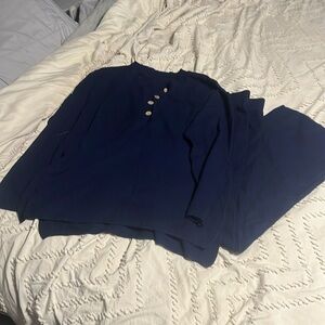 Navy blue set straight leg pants.